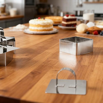Square Mousse Ring Set 4PCS with Pusher Stainless Steel Cake Mold for DIY Cheesecake Pastry Cookie Baking Dessert Tools(3.15 x 1.5Inch) - size: Square
