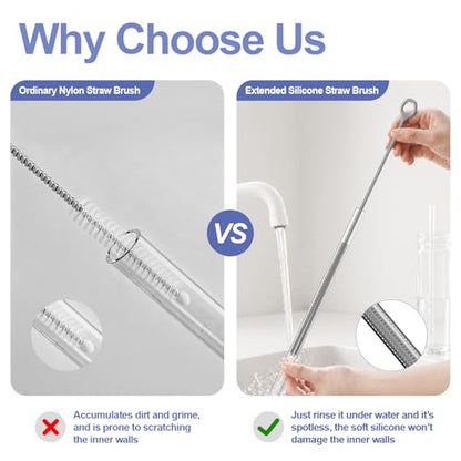 YOTIME Straw Cleaner Brush Extra Long 12.6 inch, 2Pcs Reusable Silicone Straw Brush for Sippy Cup, Water Bottle and Tubes, 6mm+9mm, Gray - color: Gray