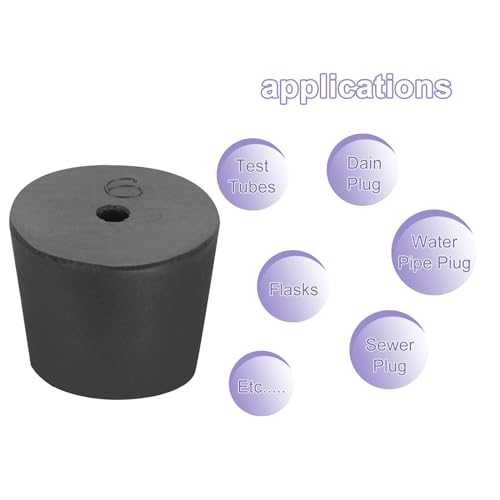 MECCANIXITY Rubber Tapered Plug 26mm to 32mm Solid Test Tubes Bungs Stopper with Hole Black for Lab Home 16 Pieces - size: 26mm-32mm