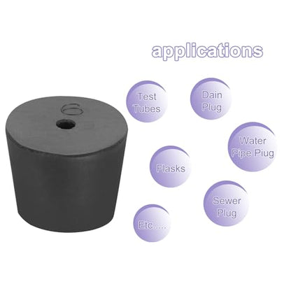 MECCANIXITY Rubber Tapered Plug 26mm to 32mm Solid Test Tubes Bungs Stopper with Hole Black for Lab Home 16 Pieces - size: 26mm-32mm
