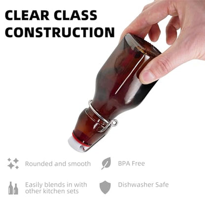 1Pc Amber Swing Top Brewing Bottles with Leak Proof Easy Caps, Glass Beer Bottle Flip Top Bottles For Kombucha, Kefir, Vanilla Extract, Beer (4oz Square)