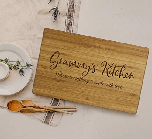 Andaz Press Large Bamboo Wood Cutting Board Gift, 17.75 x 11-inch, Grammy's Kitchen Where Everything is Made With Love, 1-Pack, Engraved Serving Chopping Board Christmas Birthday Chef Kitchen Ideas - color: Grammy