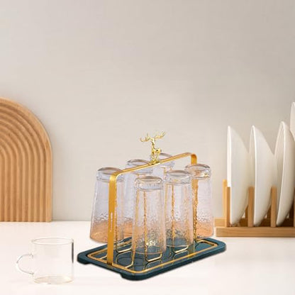 Reusable Cup Drying Rack Stand, Non-Slip Drying Glasses Rack, Silicone Designs Glass Cup Holder with Drainage Functional for Home Kitchen, Office, Cafe, Dining Room Organization (Gold)
