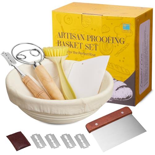 Dimpola Banneton Bread Proofing Basket Banneton Basket Set Sourdough Proofing Basket Round Proofing Bowls Handmade Rattan Baskets and Liners (Round of 1 Gift Set) - style: Round of 1 Gift Set