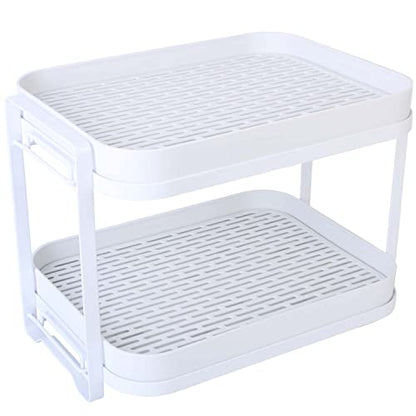 2-Tier Cup Drying Rack with Removable Drainboard, Rust-Proof Iron Mug Organizer, Multi-Purpose Bottle Drying Stand for Baby Bottles, Fruits, Vegetables, Countertop Space Saver, White