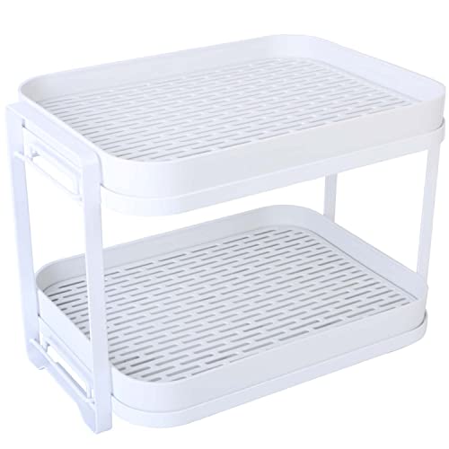 2-Tier Cup Drying Rack with Removable Drainboard, Rust-Proof Iron Mug Organizer, Multi-Purpose Bottle Drying Stand for Baby Bottles, Fruits, Vegetables, Countertop Space Saver, White