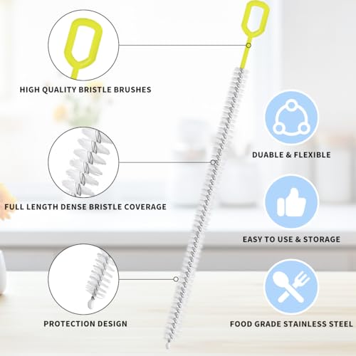 Extra Long 10 Inch Straw Cleaner Brush, Heavy Duty Thin Bristle Straw Brushes for Cleaning, Reusable Metal Straw Cleaner Brush Set for Stanley Cup, Glass Pipe & Drinking Straws (5-Pack) - size: 10 inch