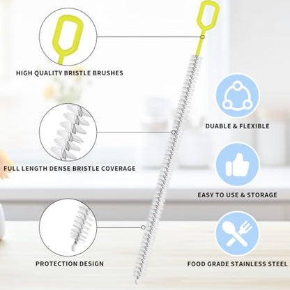 Extra Long 10 Inch Straw Cleaner Brush, Heavy Duty Thin Bristle Straw Brushes for Cleaning, Reusable Metal Straw Cleaner Brush Set for Stanley Cup, Glass Pipe & Drinking Straws (5-Pack) - size: 10 inch