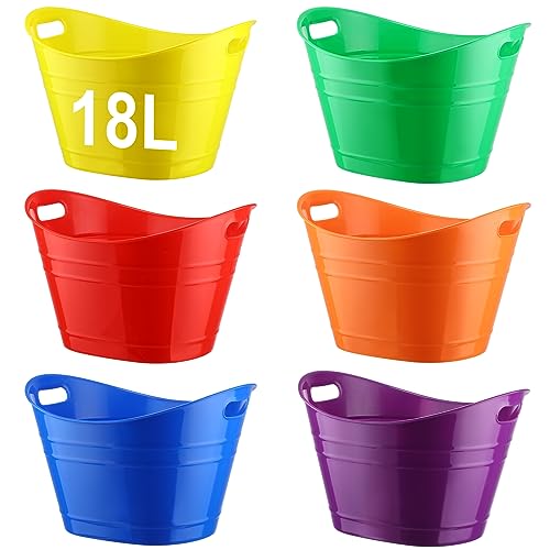 Patelai 6 Pcs Ice Buckets Bulk, Plastic Ice Buckets with Handles, Oval Storage Tub, Large Capacity Drink Tub for Party Bar Wine Beer Champagne Beverage Bottle Cooler(18 Liter,Multicolor) - color: Multicolor, size: 18 Liter