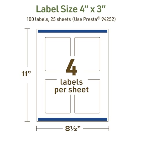 Avery Dissolvable Rectangle Labels, Sure Feed Technology, 4" x 3", Matte White, Print-to-The-Edge, Laser/Inkjet Printable, 100 Labels Total - style: 100 labels