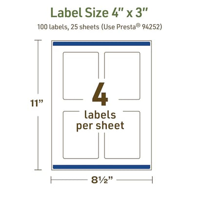 Avery Dissolvable Rectangle Labels, Sure Feed Technology, 4" x 3", Matte White, Print-to-The-Edge, Laser/Inkjet Printable, 100 Labels Total - style: 100 labels