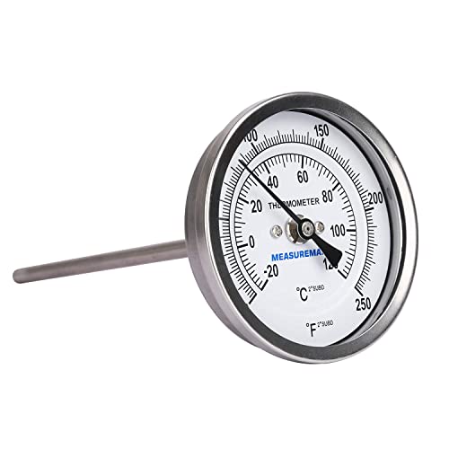 MEASUREMAN Fully Stainless Steel Pot, Kettle, Brewing Bimetal Dial Thermometer, 3" Dial, 6" Stem, 0-250 deg F/-20-120 deg C, -1% Accuracy, Adjustable, 1/2" NPT Back Mount - size: 0-250 deg F/-20-120 deg C, style: 6" Stem