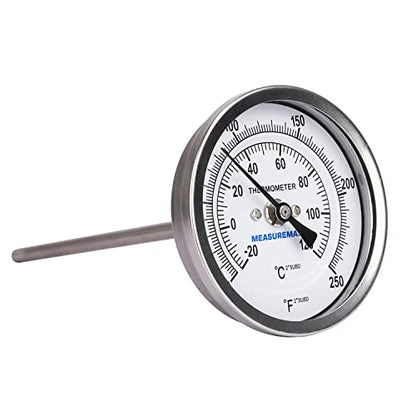 MEASUREMAN Fully Stainless Steel Pot, Kettle, Brewing Bimetal Dial Thermometer, 3" Dial, 6" Stem, 0-250 deg F/-20-120 deg C, -1% Accuracy, Adjustable, 1/2" NPT Back Mount - size: 0-250 deg F/-20-120 deg C, style: 6" Stem