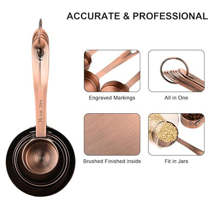 Copper Plate Measuring Cups and Spoons Set of 12, Copper Measuring Cups and Spoons Set with Leveler, Stainless Steel Measuring Spoons & Cups for Dry & Liquid Ingredients During Kitchen&Baking - color: B02: Copper-5Cups+6Spoons