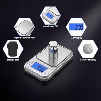 0.01g Accuracy Mini Digital Pocket Gram Scale, Diyife 200g Milligram Scale with Storage Case, 8 Units, LCD Display, Tare Function, Weighs Small Food, Jewelry Scale, Silver - color: Silver