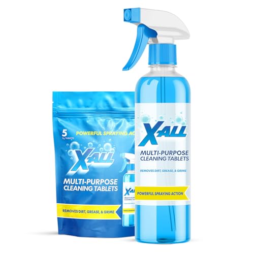 X-ALL Multi-Purpose Cleaner - Spray Bottle and 5x Cleaning Tablets - Cleaner for Oven, Kitchen & Floor surfaces, and Removes Grease and Grime