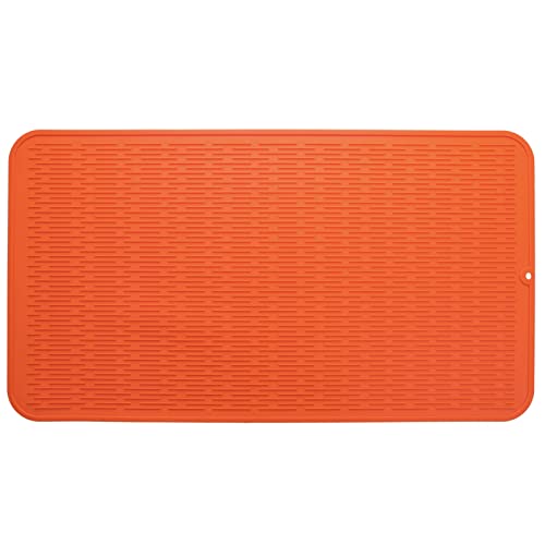 MicoYang Silicone Dish Drying Mat for Multiple Usage,Easy clean,Eco-friendly,Heat-resistant Silicone Mat for Kitchen Counter or Sink,Refrigerator or Drawer Liner Orange 4XL 32 inches x 18 inches - color: Orange, size: 32"L x 18"W
