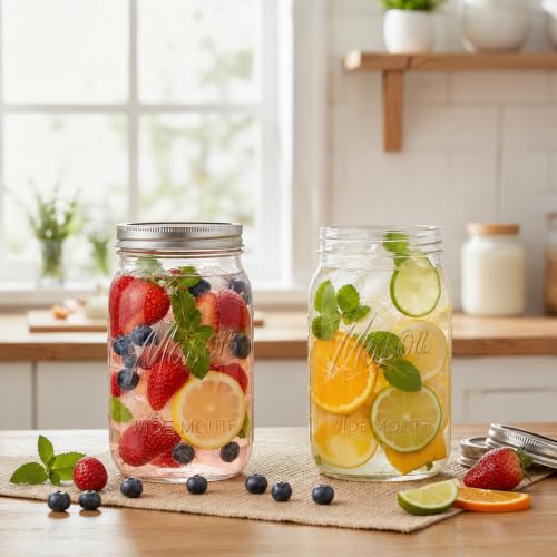 SUT Wide Mouth Mason Jars 32 oz,9 Pack Quart Mason Jars With Airtight lids and Bands,Clear Canning Jars 32 oz for Preserving,Meal Prep,Overnight Oats,Fermenting, Pickling - color: Clear