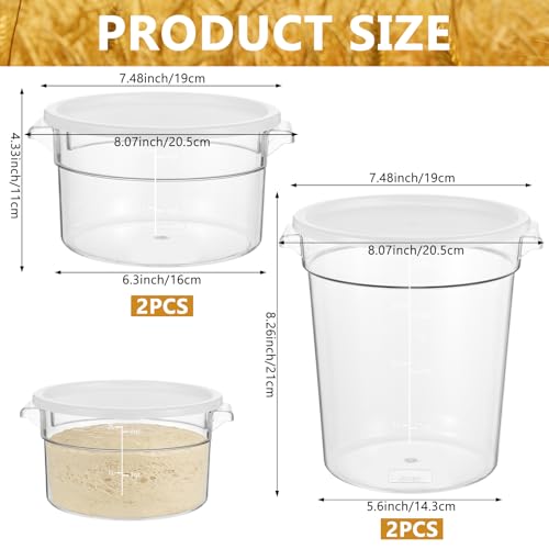 4-Piece Dough Fermentation Buckets with Lids - Dual Sizes (2Qt & 4Qt) Clear Baking Fermentation Tubs, Airtight Dough Proofing Containers for Bread, Pizza, Sourdough & Overnight Cold Ferment - color: Round