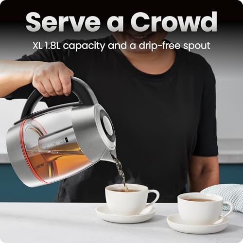 CHEFMAN Lightning High-Powered Electric Kettle, 1.8L 1750W, Rapid Boil 2 Cups in 2 Minutes, BPA Free Cordless Tea Kettle with Digital Temperature Control and 1-Hour Keep Hot – Stainless Steel - size: 1.8 Liters - Digital