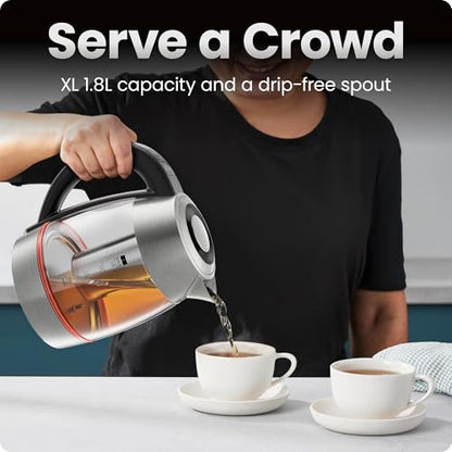 CHEFMAN Lightning High-Powered Electric Kettle, 1.8L 1750W, Rapid Boil 2 Cups in 2 Minutes, BPA Free Cordless Tea Kettle with Digital Temperature Control and 1-Hour Keep Hot – Stainless Steel - size: 1.8 Liters - Digital