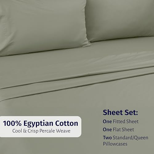 California Design Den Deep Pocket Queen Sheet Set - Certified 100% Egyptian Cotton, Lightweight, Crisp Percale Bed Sheets Queen Size Egyptian Cotton Set, Durable Luxury Bedding (Sage Leaf) - color: Sage Leaf, size: Queen