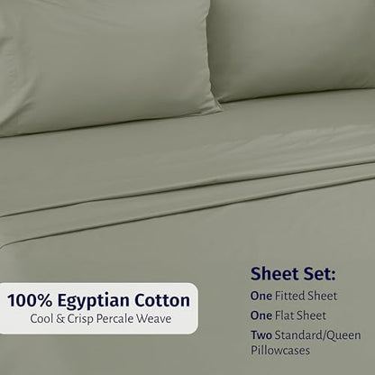 California Design Den Deep Pocket Queen Sheet Set - Certified 100% Egyptian Cotton, Lightweight, Crisp Percale Bed Sheets Queen Size Egyptian Cotton Set, Durable Luxury Bedding (Sage Leaf) - color: Sage Leaf, size: Queen