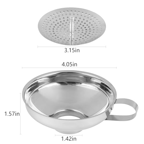 Canning Funnel, Food Grade Stainless Steel Canning Funnel with Strainer, Small Wide Mouth Funnels for Kitchen Use Filling Bottles Mason Jars Canning Supplies Kit Tools, Pack of 2