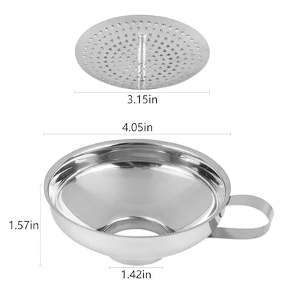 Canning Funnel, Food Grade Stainless Steel Canning Funnel with Strainer, Small Wide Mouth Funnels for Kitchen Use Filling Bottles Mason Jars Canning Supplies Kit Tools, Pack of 2