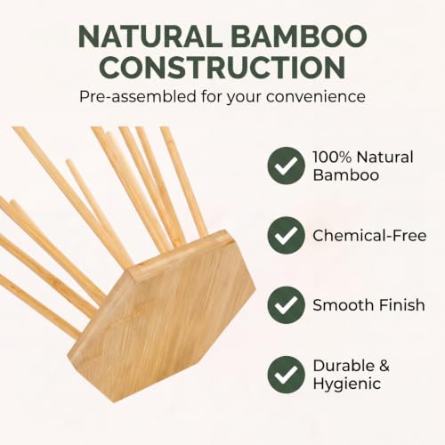 Elsjoy Set of 2 Plastic Bag and Bottle Drying Racks, Countertop Kitchen Bamboo Drying Stands for Cup, Mug, Gloves, Silicone Bags