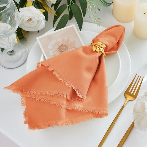 Handmade Cotton Linen Napkins Cloth with Fringes Set of 4 17"x17" Caramel Boho Dinner Table Napkins Bulk for Wedding Party Bridal Baby Shower Decoration - color: Caramel