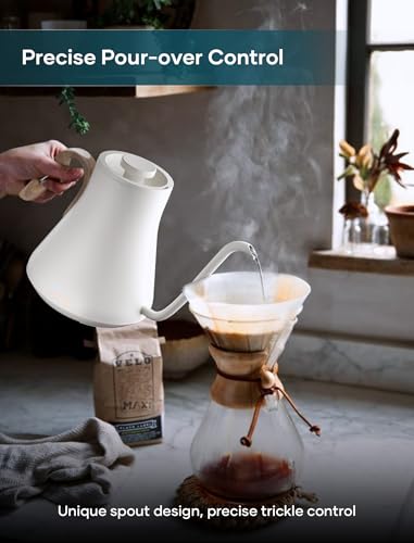 INTASTING Electric Kettle, Gooseneck Electric Kettle, ±1℉ Precise Temperature Control, Stainless Steel Interior, Quick Heating for Pour Over Coffee, Tea & Boiling Water, 0.9L (Cream White) - color: Cream White