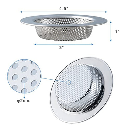 Honmein 2 Pcs Sink Strainer for Most Kitchen Sink Drain Basket, Upgraded Double-Layer Safe Design Kitchen Sink Strainer (Outer Diameter 4.5 Inch) - color: Silver(2 Pcs)