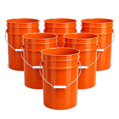 ePackageSupply 5 Gallon Bucket - Food Grade Bucket, Metal Handle Grip, BPA-Free, Heavy-Duty 90 Mil HDPE Plastic Pail, Stackable Utility Container, Made in USA, Lid Not Included, Orange, 6 Packs - color: Orange, size: 6 Packs