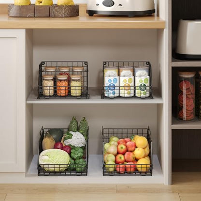2-Tier Potato and Onion Storage Bin, Stackable Wire Baskets for Countertop | Large Fruit and Vegetable Storage, Wall-Mount Kitchen Pantry Organizer with Ventilated Mesh to Keep Produce Fresh for Cabinet - size: 2-tier Large