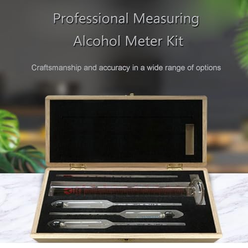 5 Pieces Hydrometer Alcohol Meter Test Kit 0-100% Household Alcohol Hydrometer Concentration Meter Tester for Spirits/Distillates Whiskey with Thermometer Glass Cylinder Wooden Storage Box