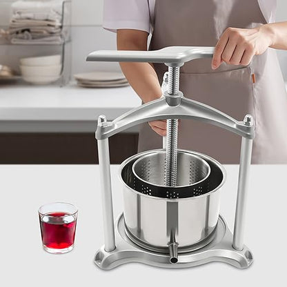 0.8 Gal/3L Fruit Wine Press - Heavy-Duty Stainless Steel Manual Juice Maker with T-Handle & Dual Barrels, 100% Natural Cider Press for Apple Berry Vegetables Cheese Tincture - Silver - color: Sliver, size: 0.8Gal