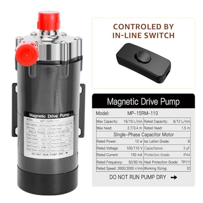 MRbrew Wort Pump With Switch Stainless Steel Magnetic Beer Pump Brewing for Wort Transfer, 1/2”NPT Thread Head 110V Quiet Operation Excellent High Temperature Resistance System for Homebrew(Grey) - size: Grey Pump(Swtich)