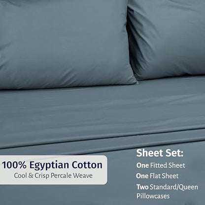 California Design Den Egyptian Percale Sheet Set Full Size - Certified 100% Egyptian Cotton, Lightweight Percale Cotton Sheets Full Size, Deep Pockets, Crisp & Durable Luxury Bedding Set - Slate Blue - color: Slate Blue, size: Full