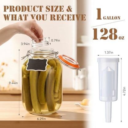 2 Pack 1 Gallon Large Fermentation Jars with Airlocks, Glass Fermenting Kit for Veggies, Sauerkraut, Kombucha, Pickles