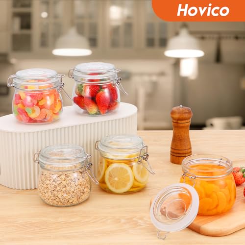 Hovico 17 oz Glass Jars with Airtight Lids And Leak Proof Rubber Gasket, Wide Mouth Mason Jars with Hinged Lids for Kitchen Canning Cereal,Pasta,Sugar,Beans,Spice, Glass Storage Containers, Set of 6 - color: 17oz*6-Round