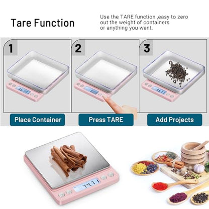 Fuzion Digital Scale .01 Gram Accuracy, 500g Mini Food Scales for Small Jewelry, Gold, Herb, Spice - Weight Gram and Oz - color: Pink