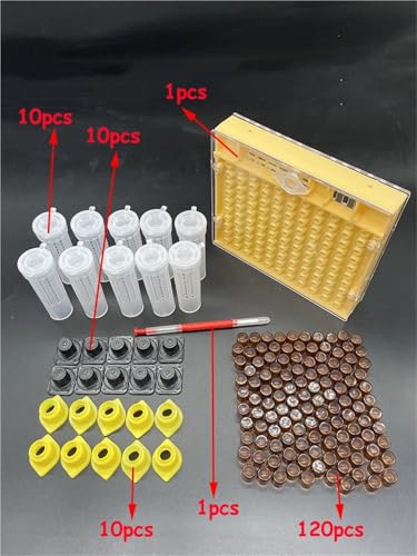 Bee Rearing Kit 1SET Apiculture Kit Queen Bee Rearing Plastic Graft Larva Pen Hair Roller Cage Cell Protection Beekeeping Tool Supplies for Beginners and Bee Keeper