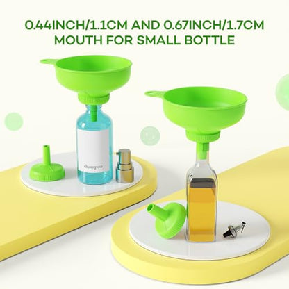 Pisol Wide Mouth Versatile Funnel, Canning Funnels for Kitchen Use, Plastic Cooking Funnel Set with 4 Size Spouts and 2 Strainers for Filling Different Bottles, Green
