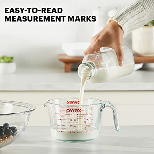 Pyrex 4-Cup Glass Measuring Cup For Baking and Cooking, Dishwasher, Freezer, Microwave, and Preheated Oven Safe, Essential Kitchen Tools - size: 4 Cup