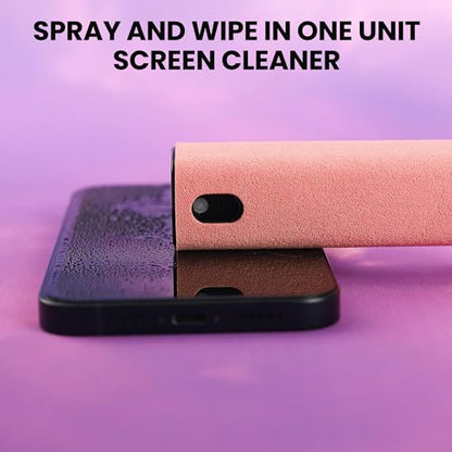 Screen Cleaner, Touch Screen Mist Cleaner, Cell Phone, Laptop and Tablet Screen, 3-in-1 Spray and Microfiber Cloth, Refillable with Water, Alcohol, Sanitizer (Pink -0.35oz) - color: Pink