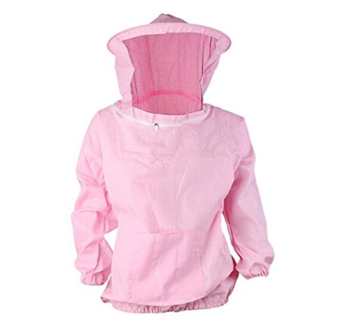 Protective Bee Keeping Jacket Veil Suit with Pull Hat Veil for Beekeepers Without Pants - color: Pink