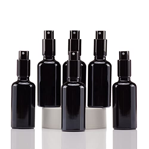 YIZHAO Black Glass Spray Bottles 2oz, with Small Fine Mist Spray, Metal Cap, Refillable for Essential Oil,Travel,Cleaning,Perfume,Aromatherapy,Makeup – 6 Pcs - color: Black, size: 50ml-6