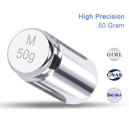 QP Calibration Weights, 50 Gram Scale Weights, OIML Class M1 High Precision Stainless Steel Scale Balance Weights with Chrome Finish, Calibration Weights for Digital Scale, Kitchen Scale, Pocket Scale - size: 50g