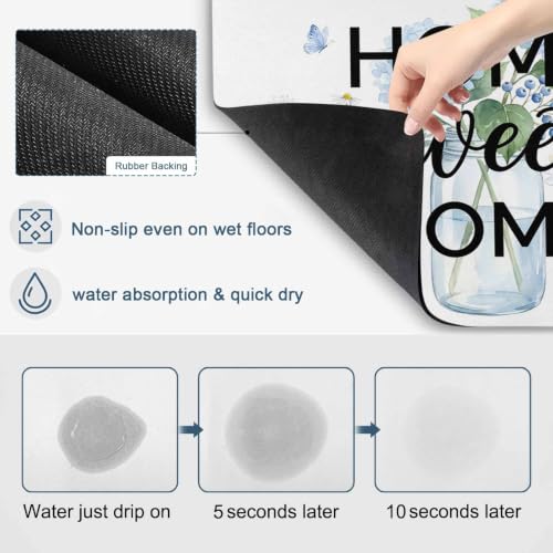Botanical Flowers Dish Drying Mat for Kitchen Counter, Absorbent Quick Dry Coffee Bar Mat Pad Thin Diatomaceous Sink Mats, Sky Blue Hydrangea Florals Butterflies Non Slip Dish Drainer Mats 16''x24'' - size: 24" x 16"